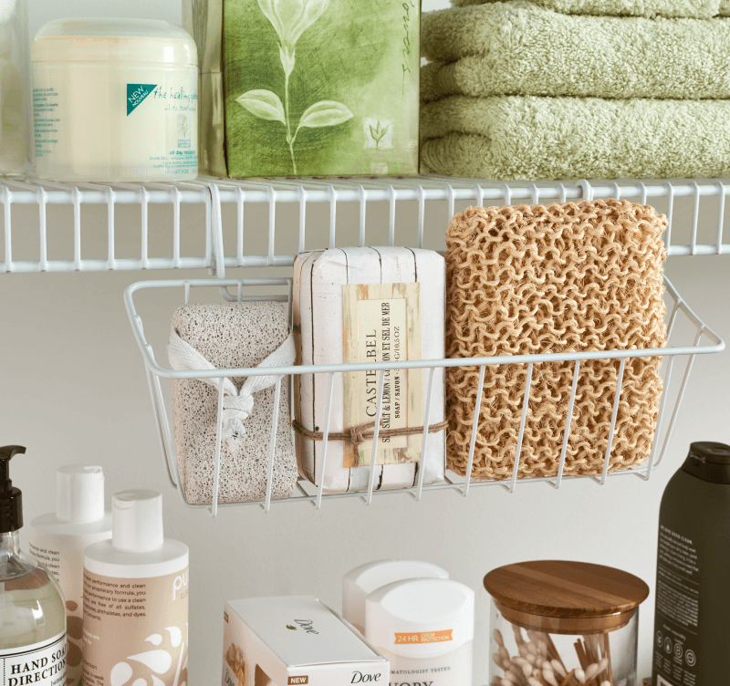 wire closet accessory in bathroom