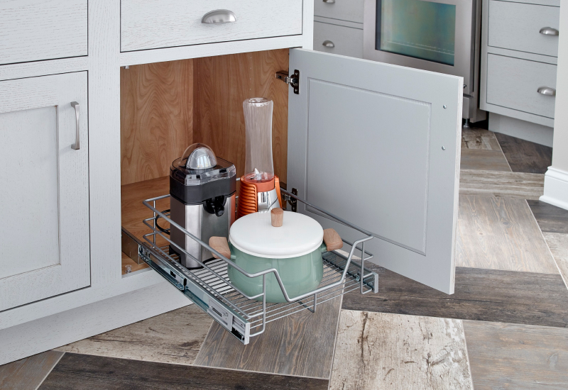 Slide out appliances and pots from your kitchen cabinet.