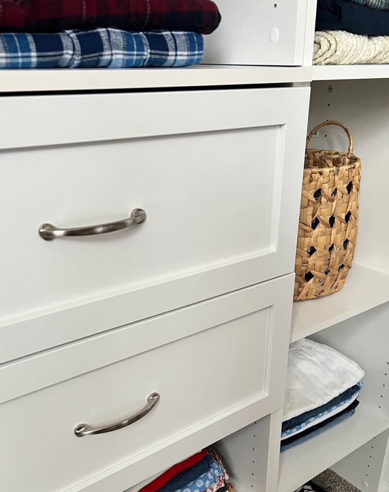 wood closet system with drawers