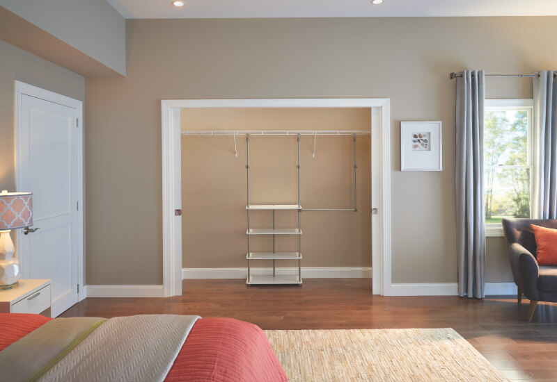 reach-in closet with wire shelving