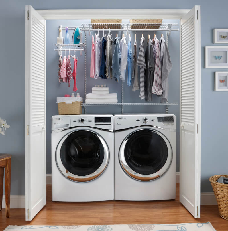 wire shelving in laundry room