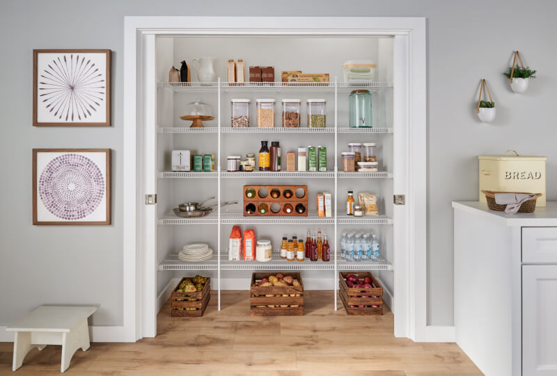 wire shelves in kitchen pantry