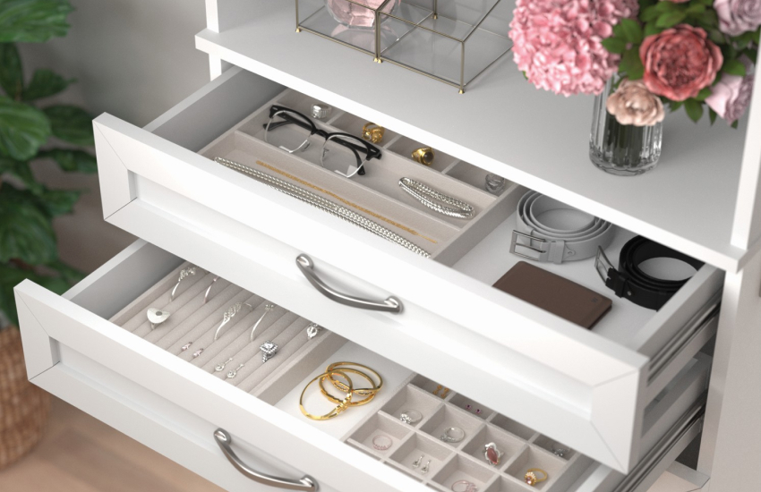 jewelry trays in closet drawer