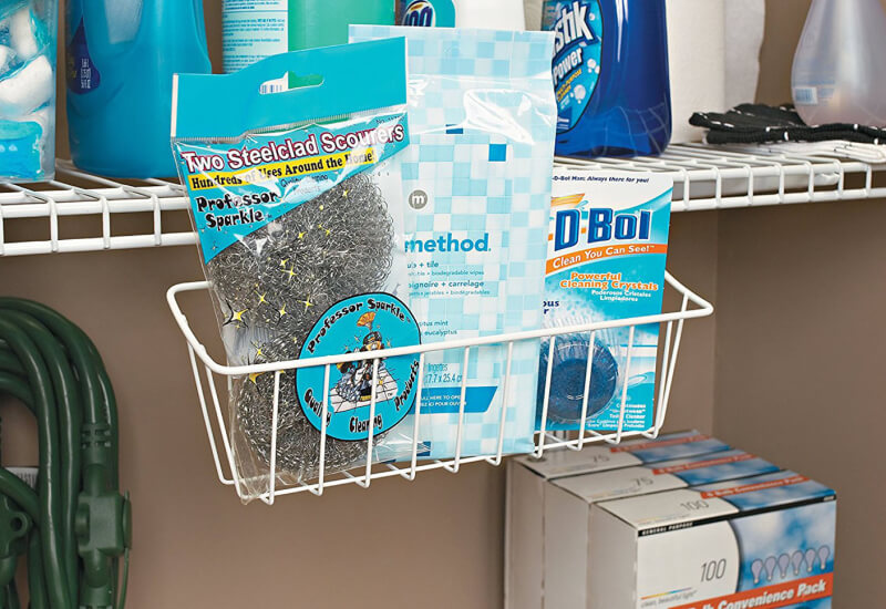 wire basket in utility room
