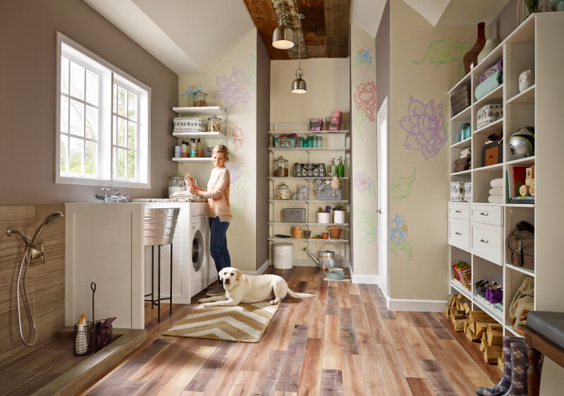 laundry room with wire shelves