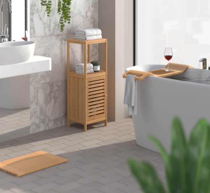 bamboo cabinet in bathroom
