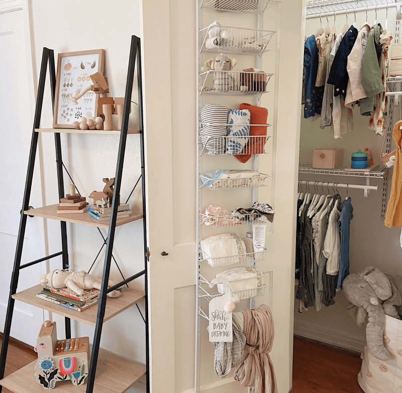 ladder shelf and door rack in nursery